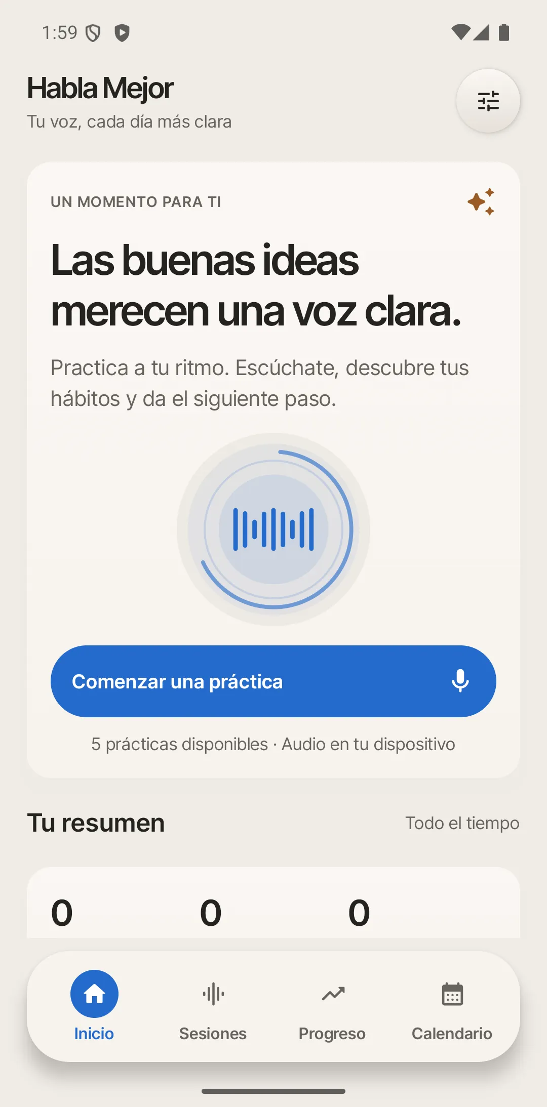 Panel con métricas de muletillas por cada 100 palabras
