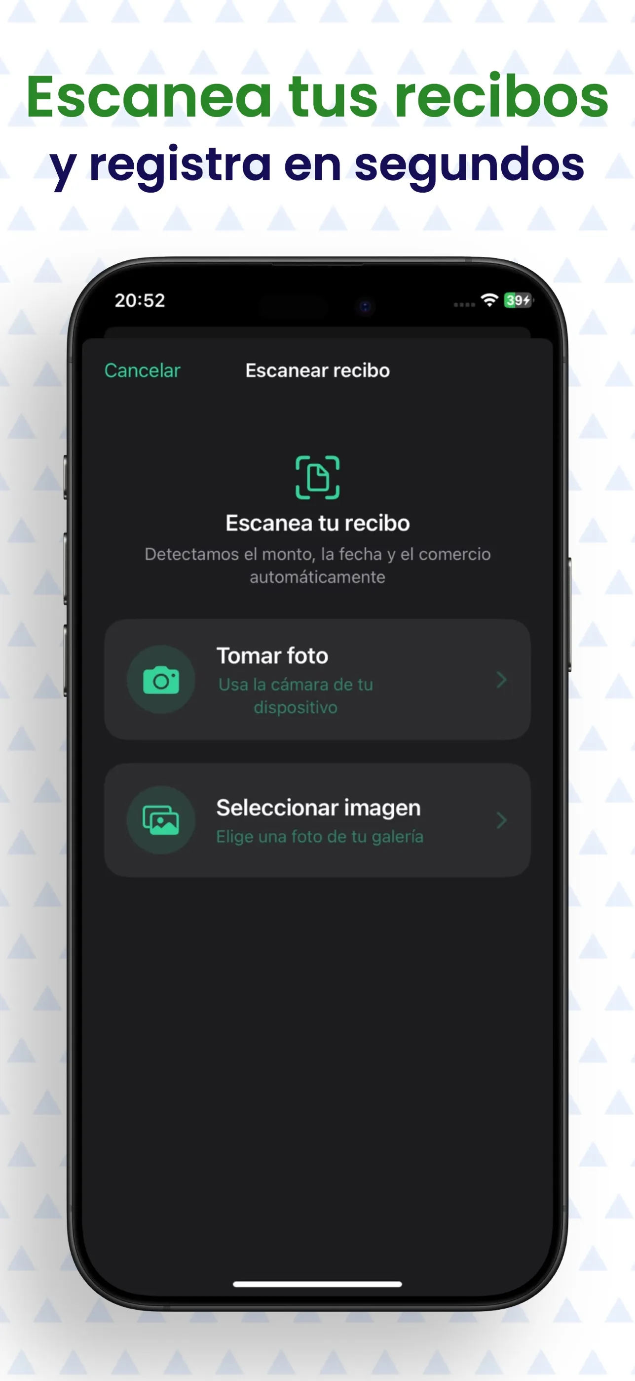 Escanear un recibo con la cámara para registrar el gasto